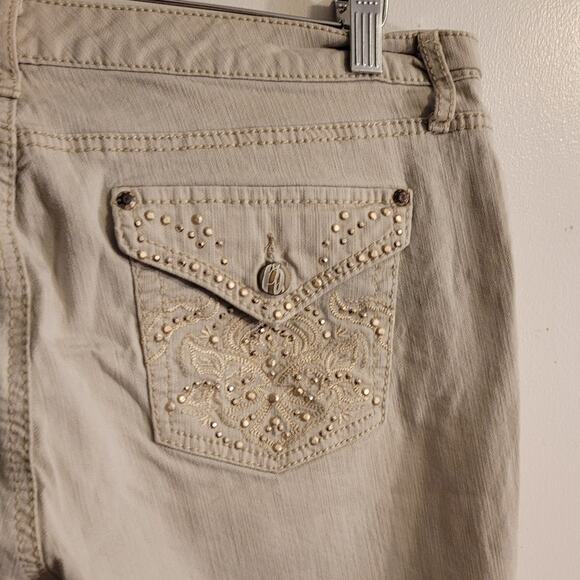 Nine West Sz 14 Marilyn Medallion Jeans Bling Pockets Beige Straight Leg Retro - Picture 3 of 10